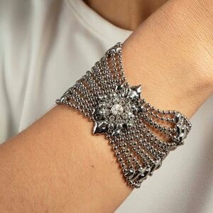 VINTAGE SG Handcrafted Liquid Metal Chrome Finish Bracelet W/Swarovski Crystals